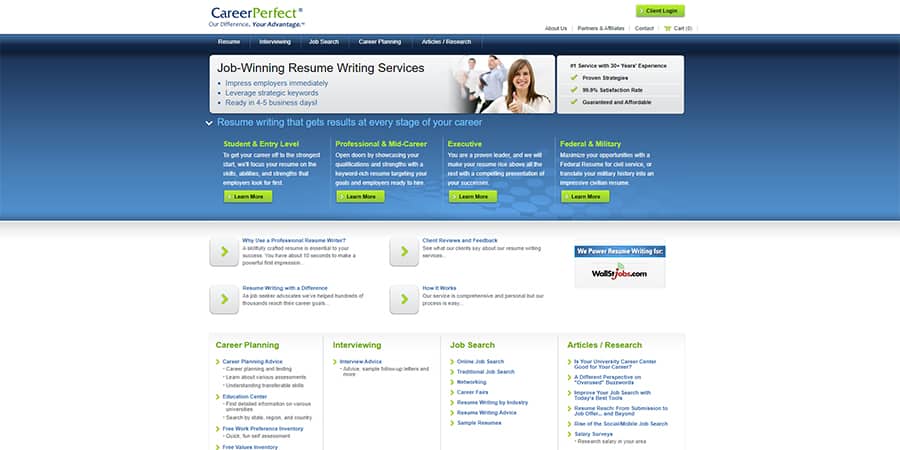 CareerPerfect homepage