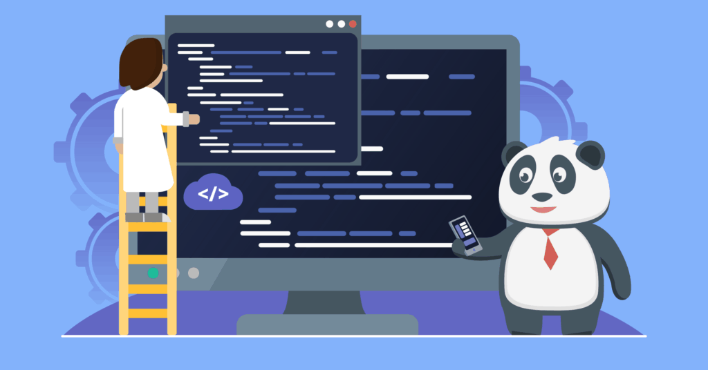 software engineer and panda sotware engineer coding